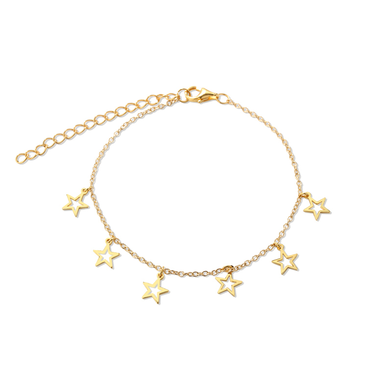 925 Sterling Silver Hollow Star Charm Tassel Bracelet