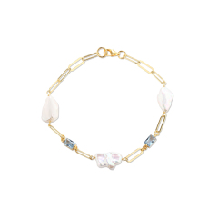 925 Sterling Silver Baroque Pearl & Color Zircon Paperclip Chain Bracelet