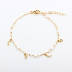 925 Sterling Silver Moon & Star Zircon Baroque Pearl Bracelet