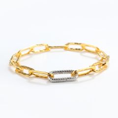 Tow Tones Color 925 Sterling Silver Hammer Paperclip Chain Bracelet with Link Clasp