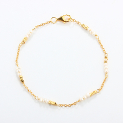 925 Sterling Silver Gold Bead & Seed Pearl Chain Bracelet
