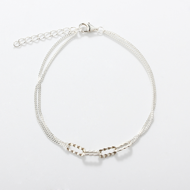 925 Sterling Silver Double Layer Twisted Chain & Paperclip Link Silver Bracelet