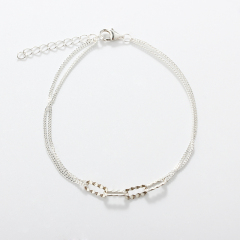 925 Sterling Silver Double Layer Twisted Chain & Paperclip Link Silver Bracelet