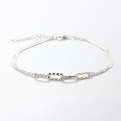 925 Sterling Silver Double Layer Twisted Chain & Paperclip Link Silver Bracelet