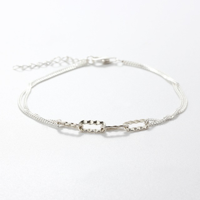 925 Sterling Silver Double Layer Twisted Chain & Paperclip Link Silver Bracelet