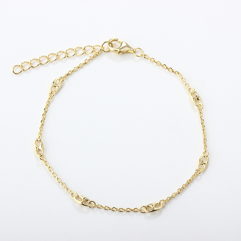 925 Sterling Silver Hollow Paperclip Link Gold Bracelet