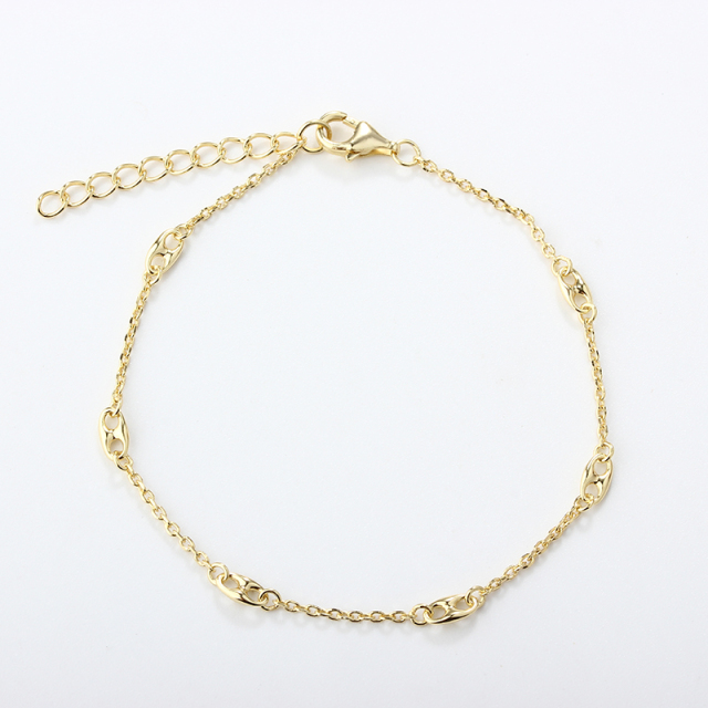 925 Sterling Silver Hollow Paperclip Link Gold Bracelet