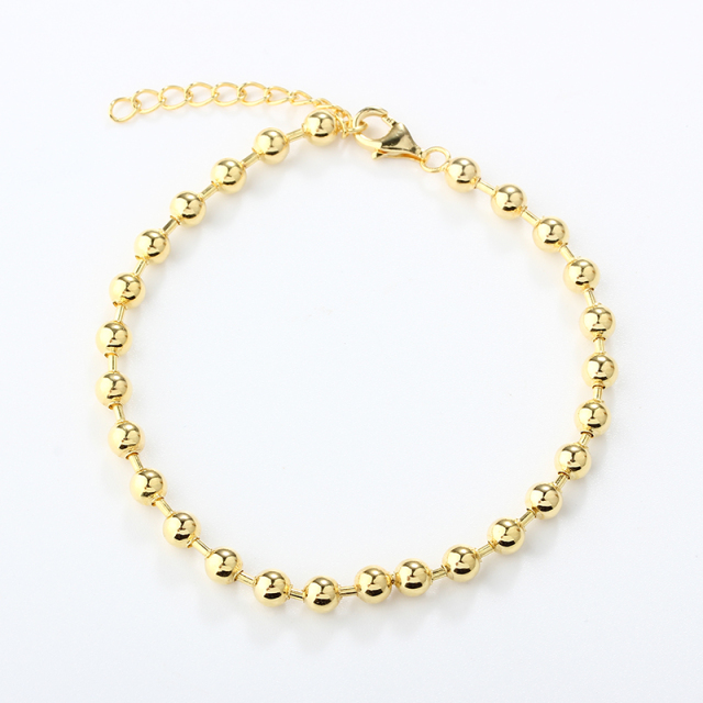 925 Sterling Silver Beaded Ball Chain Gold Bracelet