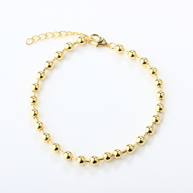 925 Sterling Silver Beaded Ball Chain Gold Bracelet
