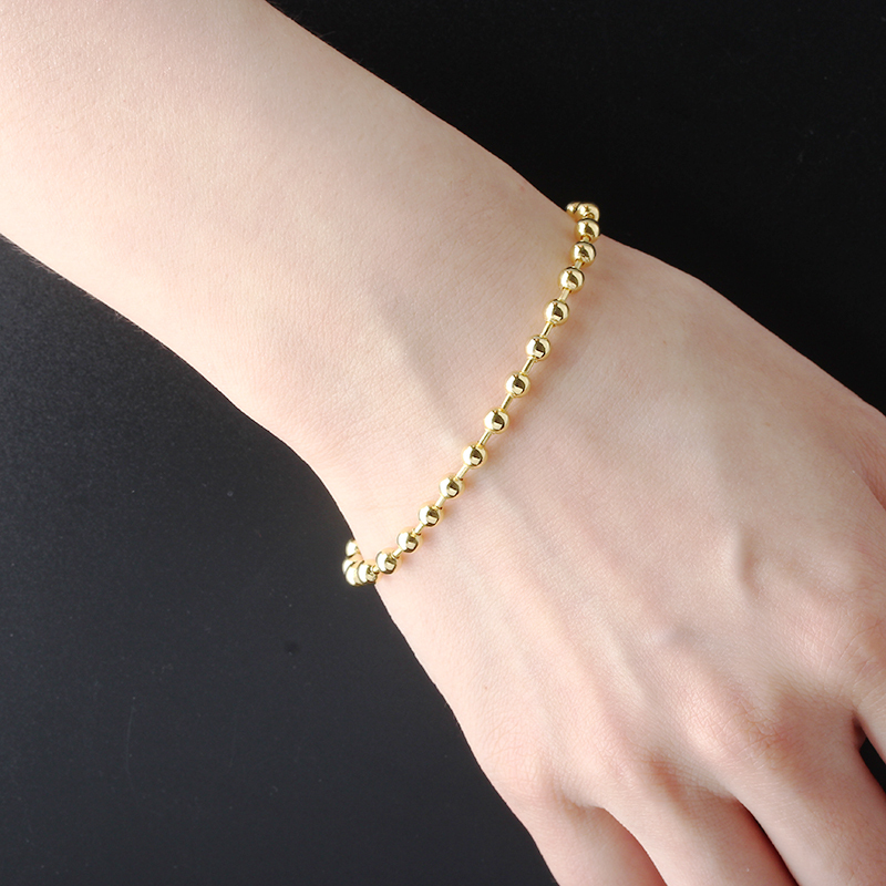 925 Sterling Silver Beaded Ball Chain Gold Bracelet