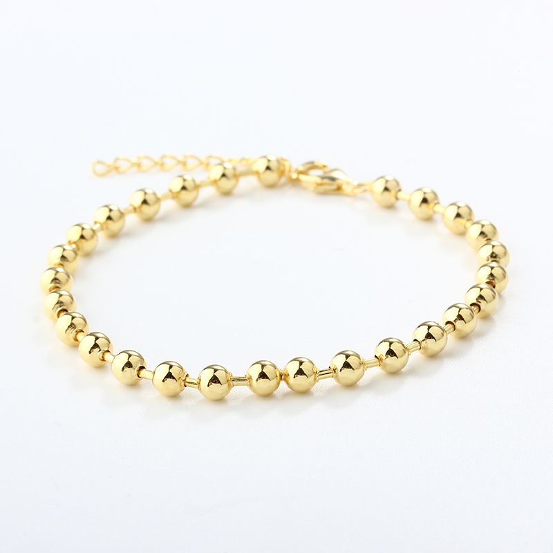 925 Sterling Silver Beaded Ball Chain Gold Bracelet