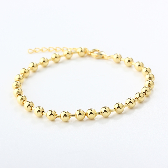 925 Sterling Silver Beaded Ball Chain Gold Bracelet