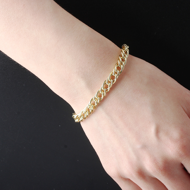 925 Sterling Silver Thick Curb Chain Gold Bracelet