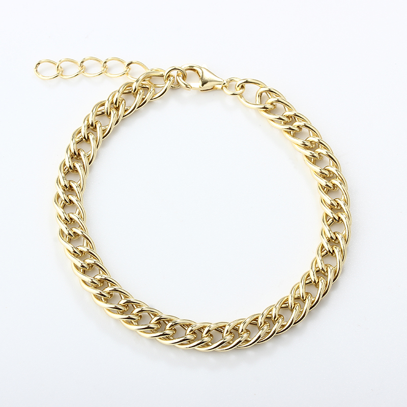 925 Sterling Silver Thick Curb Chain Gold Bracelet