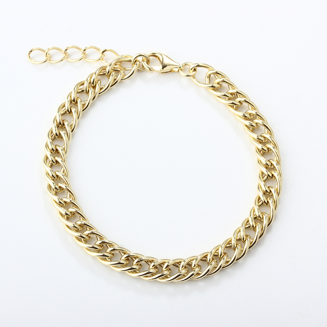 925 Sterling Silver Thick Curb Chain Gold Bracelet