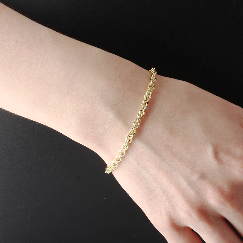 925 Sterling Silver Luxury Cut Rope Chain Gold Bracelet