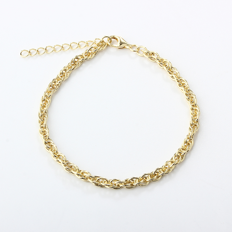 925 Sterling Silver Luxury Cut Rope Chain Gold Bracelet