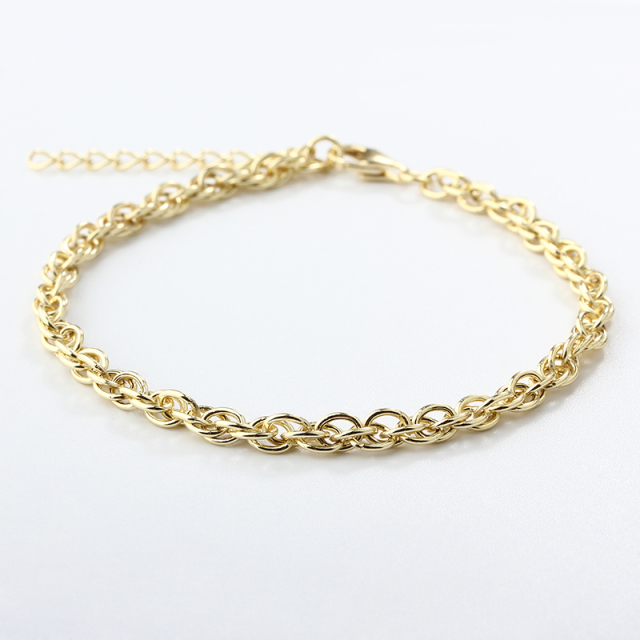 925 Sterling Silver Luxury Cut Rope Chain Gold Bracelet
