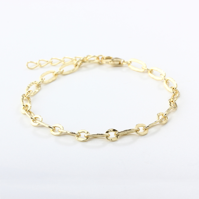 925 Sterling Silver Hammer 1+1 Figaro Chain Bracelet