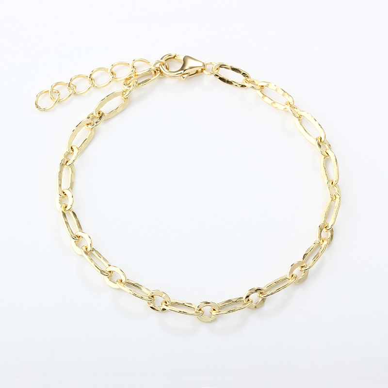 925 Sterling Silver Hammer 1+1 Figaro Chain Bracelet