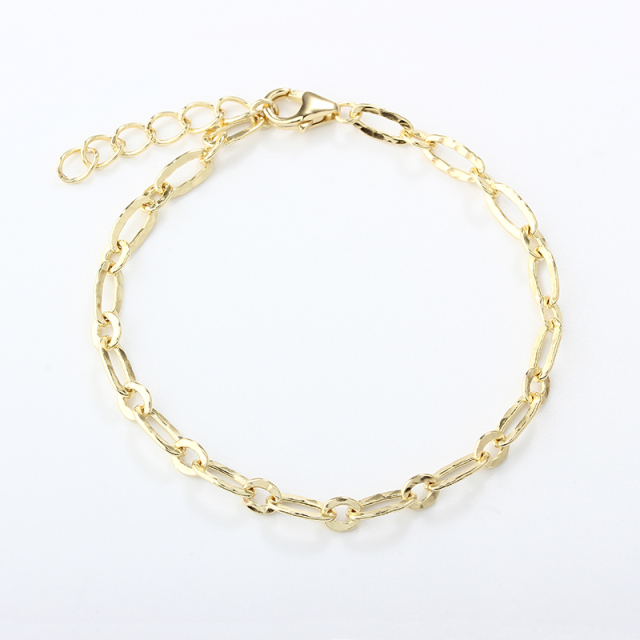 925 Sterling Silver Hammer 1+1 Figaro Chain Bracelet