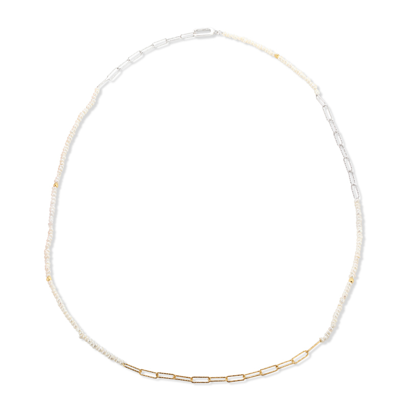 925 Silver Two-Tone Mini Pearl & Paperclip Chain Necklace