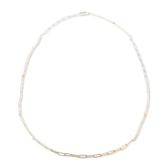 925 Silver Two-Tone Mini Pearl & Paperclip Chain Necklace