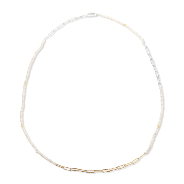 925 Silver Two-Tone Mini Pearl & Paperclip Chain Necklace