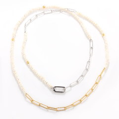 925 Silver Two-Tone Mini Pearl & Paperclip Chain Necklace