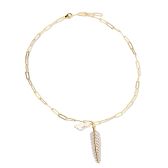 925 Silver Asymmetric Chain Necklace with Pearl Bead & Feather Charm