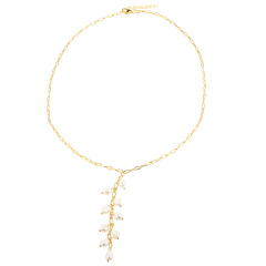 925 Sterling Silver Gold Chain Lily of the Valley Pearl Drop Necklace