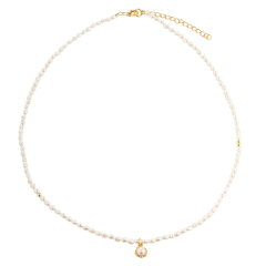 925 Sterling Silver Delicate Rice Pearl Choker Necklace with Mini Pearl Pendant