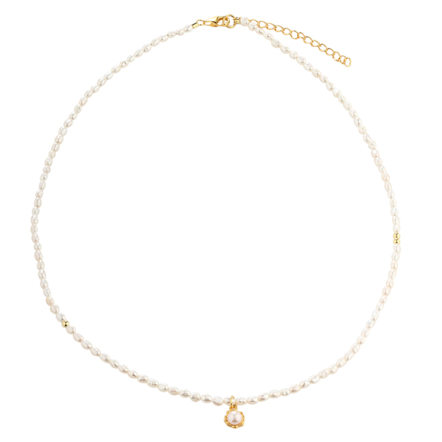 925 Sterling Silver Delicate Rice Pearl Choker Necklace with Mini Pearl Pendant