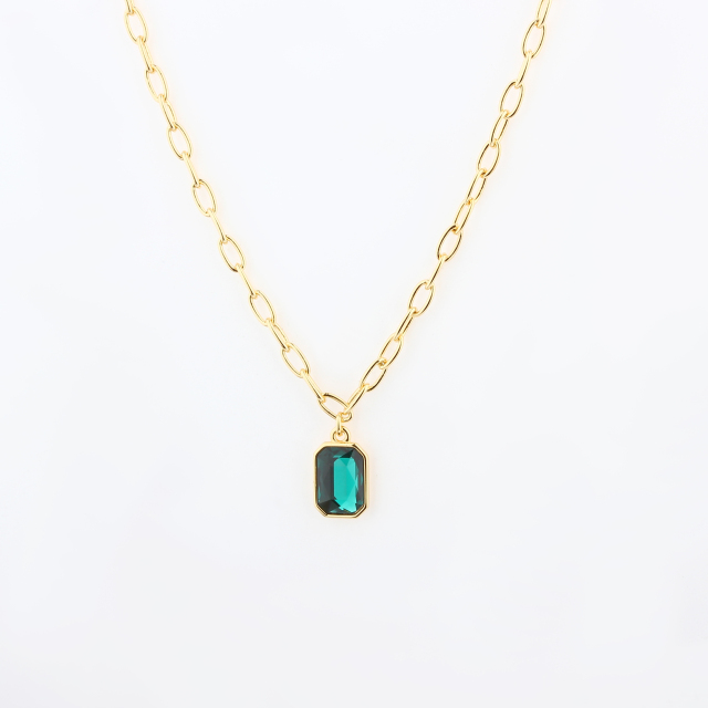 925 Sterling Silver Paperclip Chain Necklace with Swarovski Crystal Sugar Cube Pendant