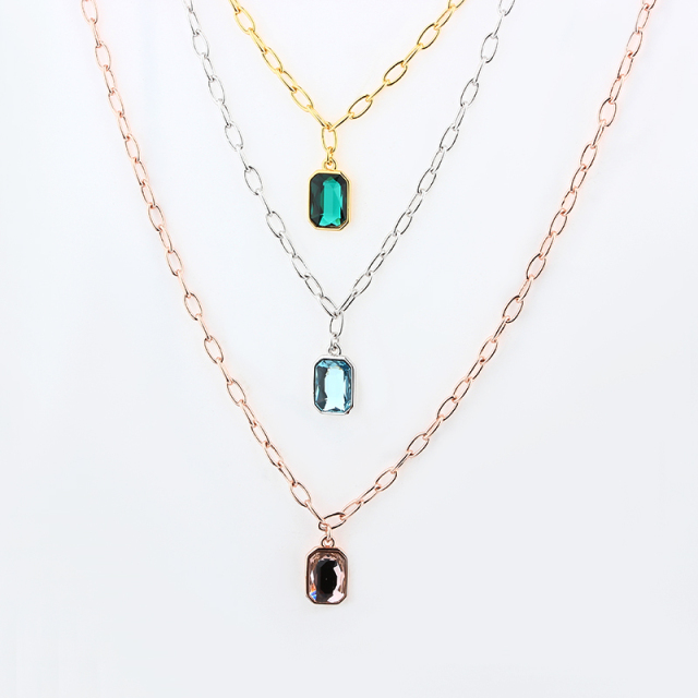 925 Sterling Silver Paperclip Chain Necklace with Swarovski Crystal Sugar Cube Pendant