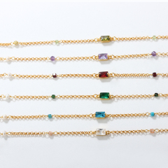 925 Sterling Silver Birthstone Necklace with Natural Gemstone & Cubic Zirconia Beads