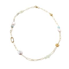 925 Sterling Silver Gemstones & Pearls Paperclip Chain Necklace