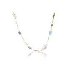 925 Silver Baroque Pearl & Larimar Paperclip Chain Necklace