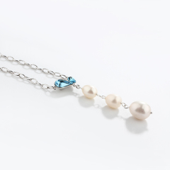 925 Sterling Silver Pearl & CZ Pendant Necklace