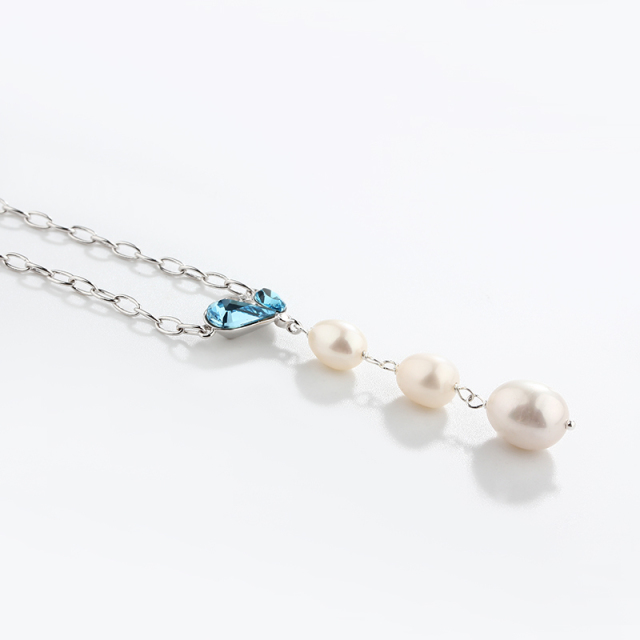 925 Sterling Silver Pearl & CZ Pendant Necklace