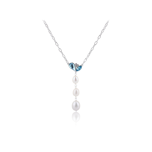 925 Sterling Silver Pearl & CZ Pendant Necklace
