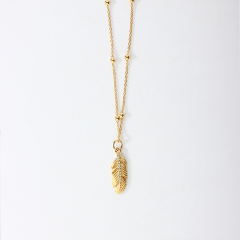 925 Sterling Silver Gold Pavé Crystal Feather Pendant Necklace