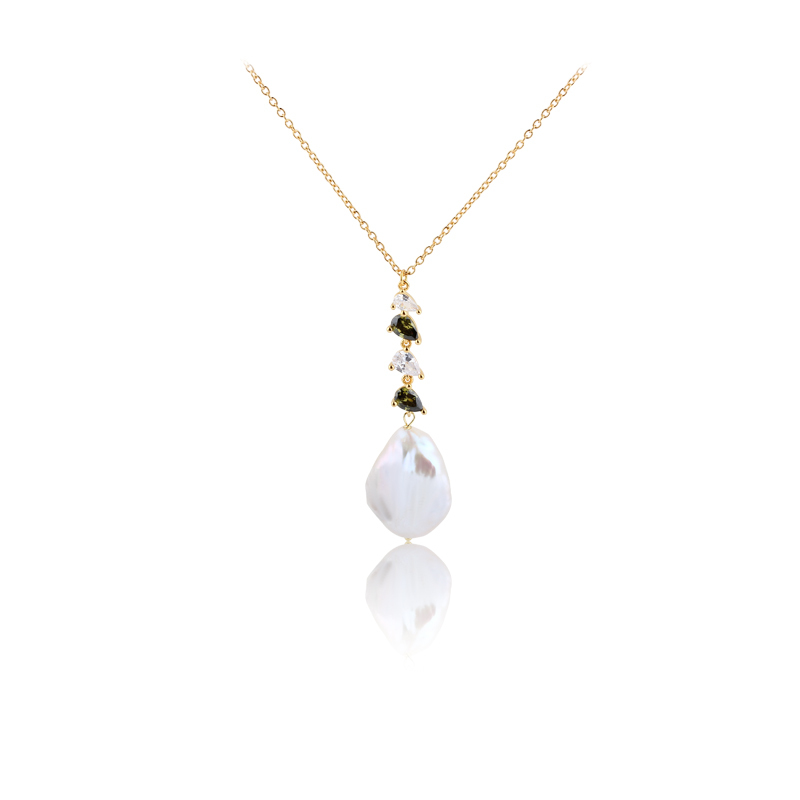 925 Silver Baroque Pearl & Pear CZ Drop Necklace