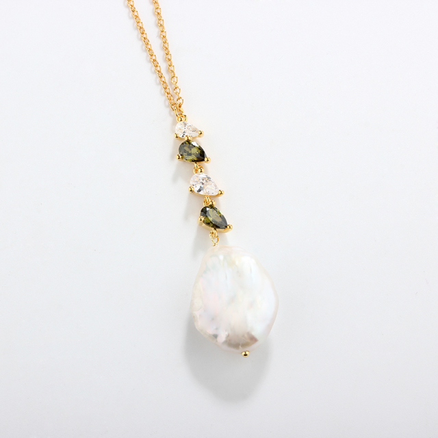 925 Silver Baroque Pearl & Pear CZ Drop Necklace