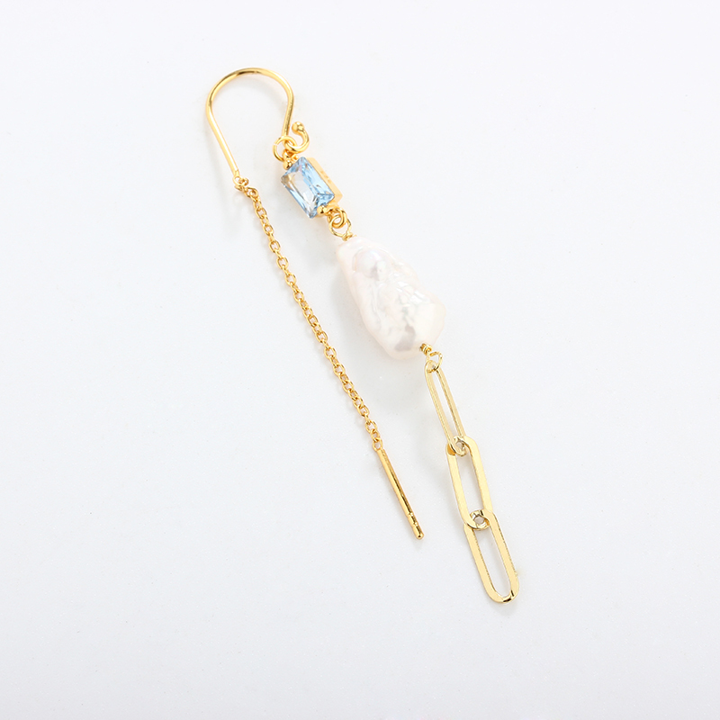 925 Sterling Silver Baroque Pearl Long Drop Earrings