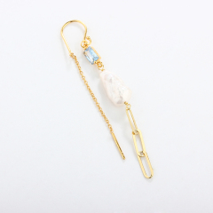 925 Sterling Silver Baroque Pearl Long Drop Earrings
