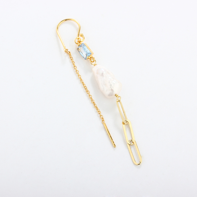 925 Sterling Silver Baroque Pearl Long Drop Earrings