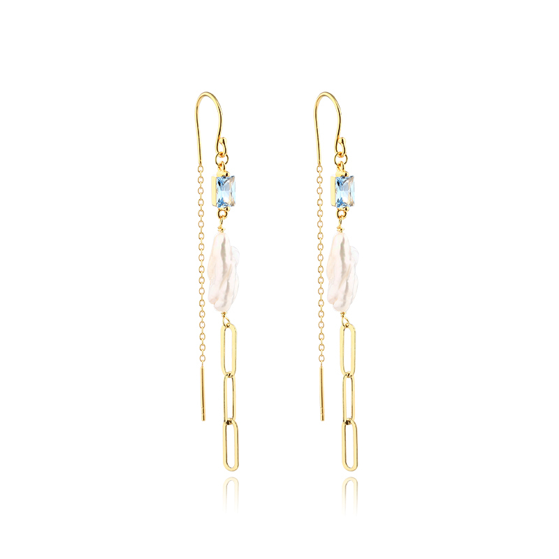 925 Sterling Silver Baroque Pearl Long Drop Earrings
