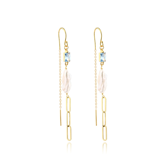 925 Sterling Silver Baroque Pearl Long Drop Earrings