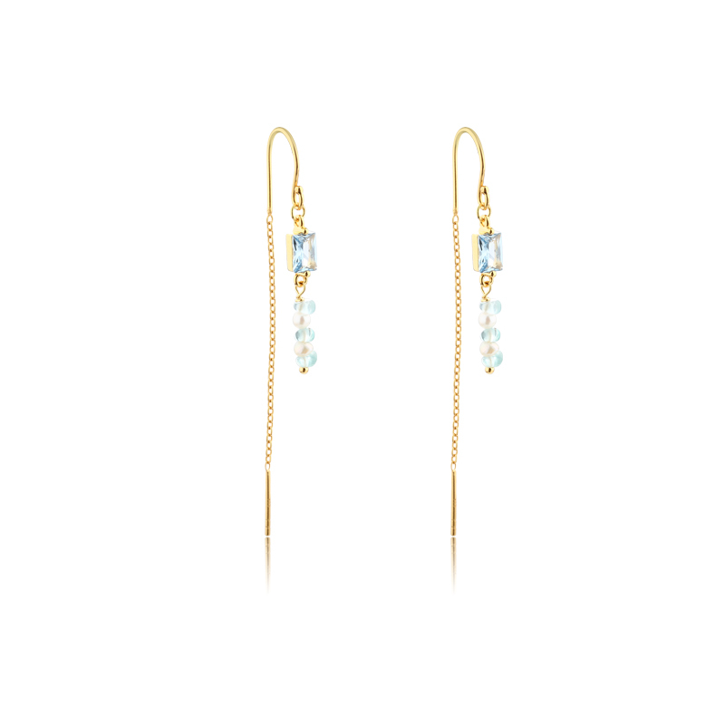 925 Sterling Silver 12 Birthstone Color Long Drop Earrings